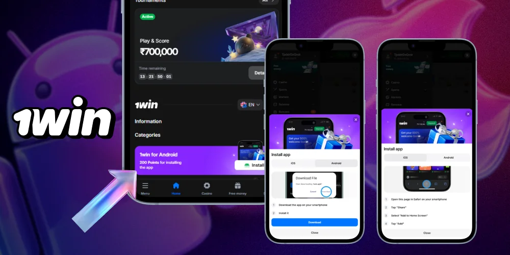 Install the 1win app on your device according to the instructions